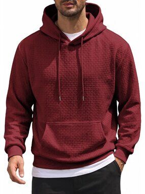 Coofandy Men's Wine Red Long Sleeve Pullover Soft Knit Hooded Sweatshirts